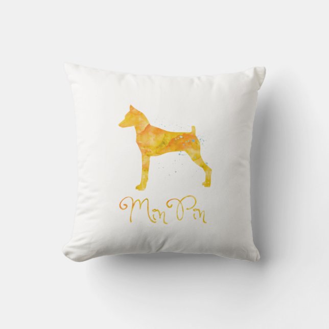 Miniature Pinscher Watercolor Design Throw Pillow (Front)