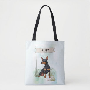 Miniature Pinscher Watercolor Personalized Dog Tote Bag