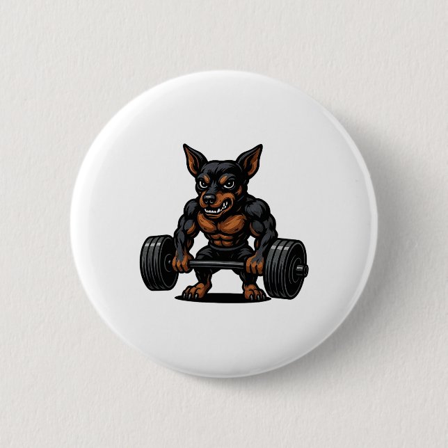 Miniature Pinscher Weightlifting Bodybuilder Worko 2 Inch Round Button (Front)