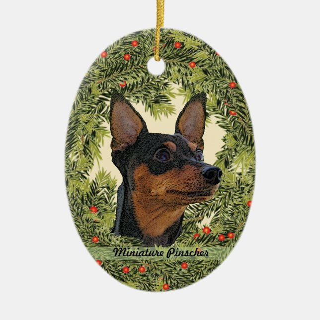 Miniature Pinscher Wreath Ceramic Ornament (Front)