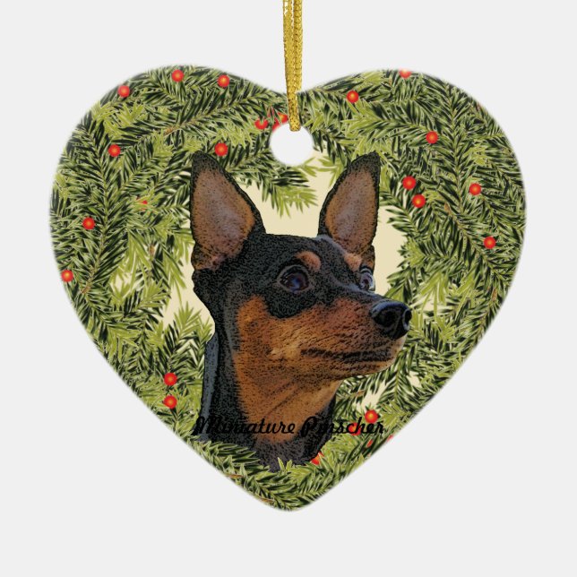 Miniature Pinscher Wreath Ceramic Ornament (Front)