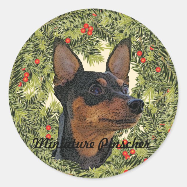 Miniature Pinscher Wreath Classic Round Sticker (Front)