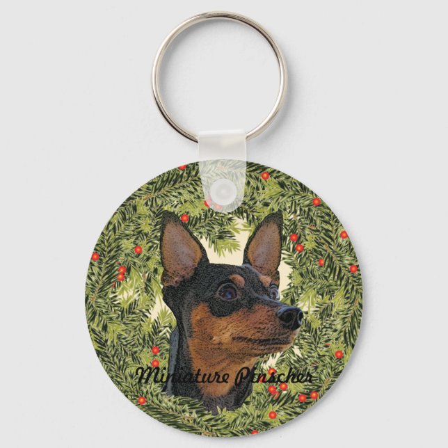 Miniature Pinscher Wreath Keychain (Front)