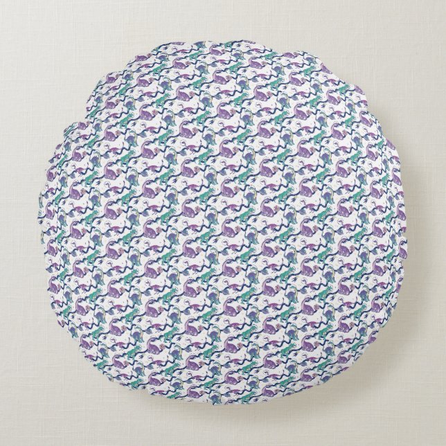 Miniature Playful Dinosaurs Pattern Round Pillow (Front)