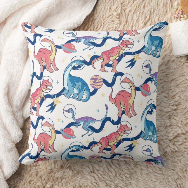 Miniature Playful Dinosaurs Pattern Throw Pillow (Blanket)