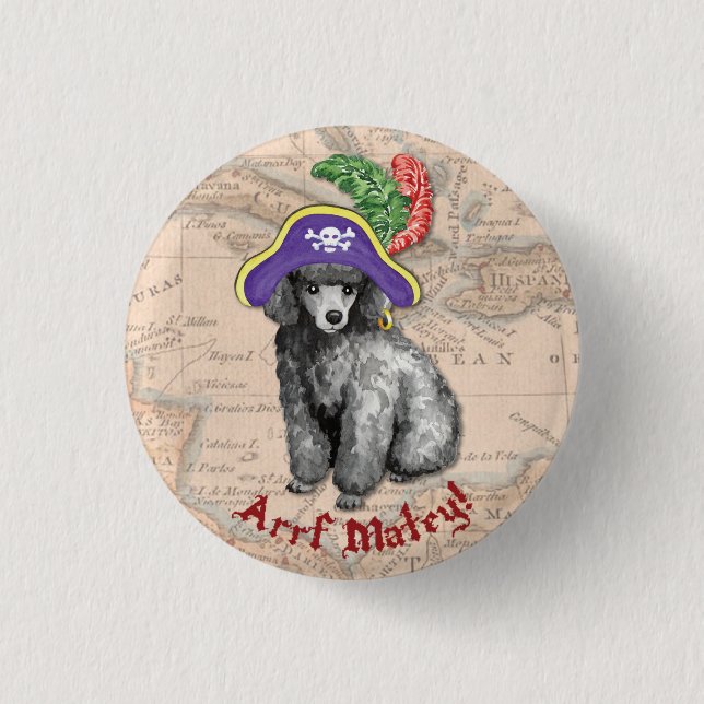 Miniature Poodle Pirate 1 Inch Round Button (Front)