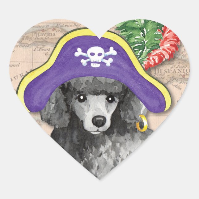 Miniature Poodle Pirate Heart Sticker (Front)