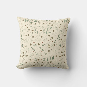 Miniature Sage and Earthy Brown Leaf Pattern Throw Pillow