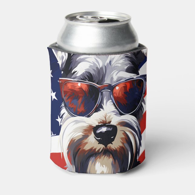 Miniature Schnauzer 4th of July Independence day Can Cooler (Can Back)