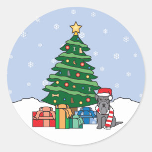 Miniature Schnauzer and Christmas Tree Classic Round Sticker