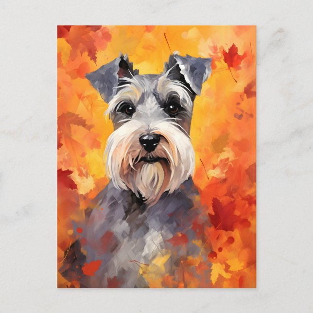 Miniature Schnauzer Autumn Thanksgiving  Postcard (Front)
