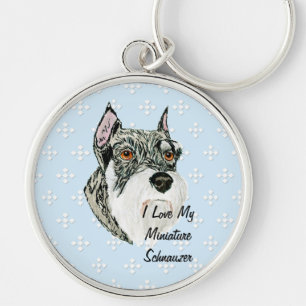 Miniature Schnauzer - Blue w/ White Diamond Design Keychain