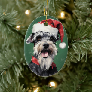 Miniature Schnauzer Christmas brush painting artwo Ceramic Ornament