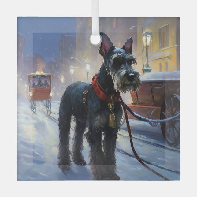 Miniature Schnauzer Christmas Festive Season Glass Ornament (Front)