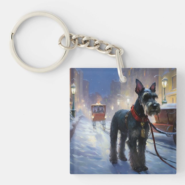 Miniature Schnauzer Christmas Festive Season Keychain (Front)