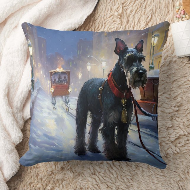 Miniature Schnauzer Christmas Festive Season Throw Pillow (Blanket)