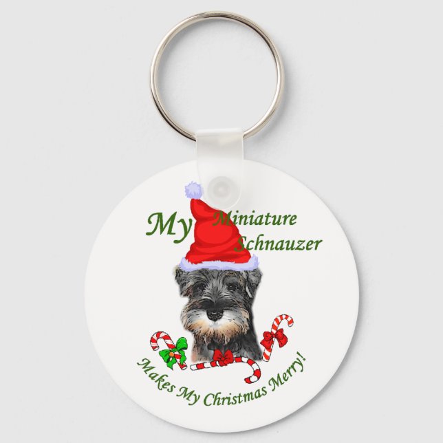 Miniature Schnauzer Christmas Gifts Keychain (Front)