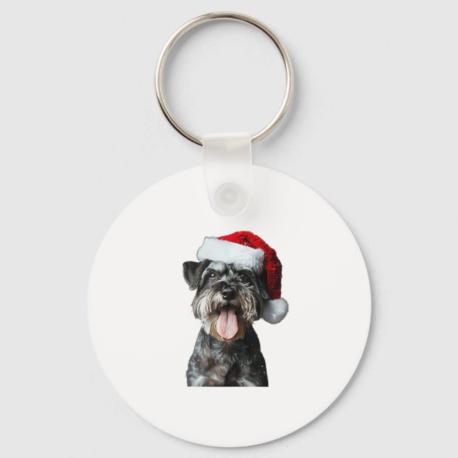 Miniature Schnauzer Christmas  Keychain (Front)