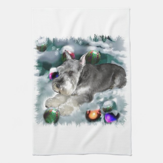 Miniature Schnauzer Christmas Kitchen Towel (Vertical)
