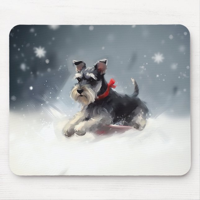 Miniature Schnauzer Christmas snow winter Mouse Pad (Front)