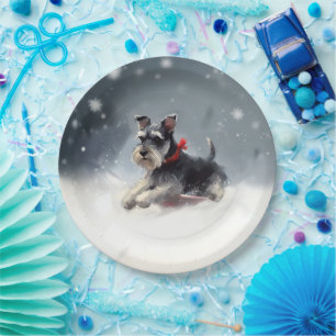 Miniature Schnauzer Christmas snow winter Paper Plate