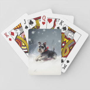 Miniature Schnauzer Christmas snow winter Playing Cards