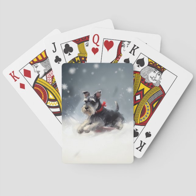 Miniature Schnauzer Christmas snow winter Playing Cards (Back)