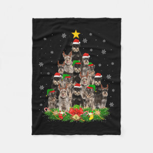 Miniature Schnauzer Christmas Tree Lights Santa Pe Fleece Blanket