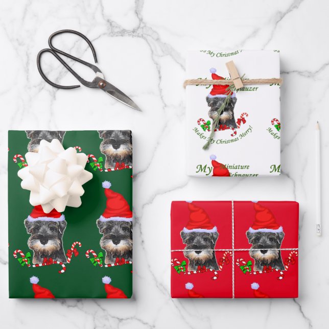 Miniature Schnauzer Christmas  Wrapping Paper Sheet (Front)