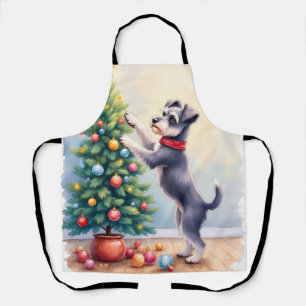Miniature Schnauzer Decorating Christmas Tree Dog  Apron