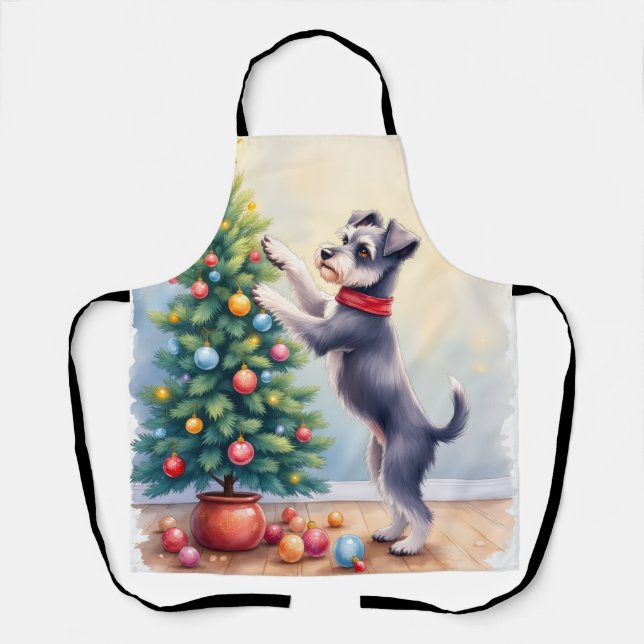 Miniature Schnauzer Decorating Christmas Tree Dog  Apron (Front)