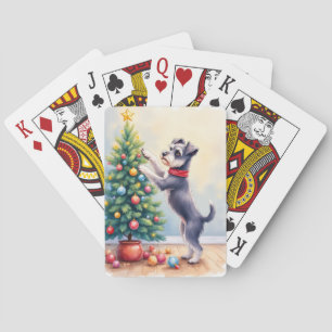 Miniature Schnauzer Decorating Christmas Tree Dog  Playing Cards