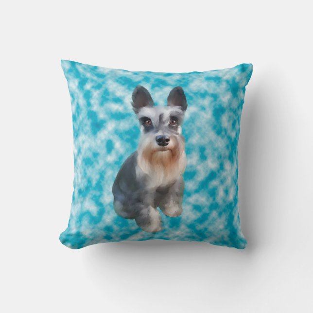 Miniature Schnauzer Dog Art Portrait Throw Pillow (Front)