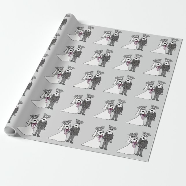 Miniature Schnauzer Dog Bride and Groom Wedding Wrapping Paper (Unrolled)