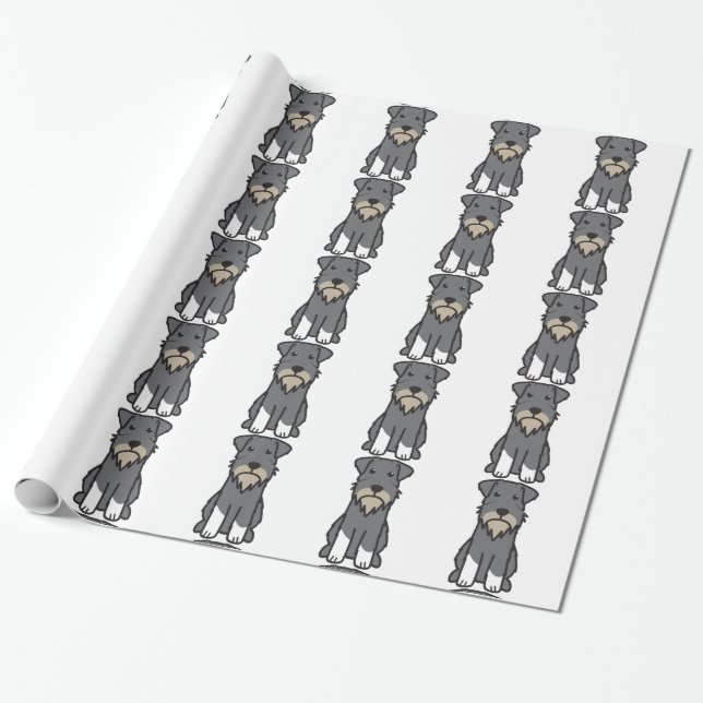 Miniature Schnauzer Dog Cartoon Wrapping Paper (Unrolled)