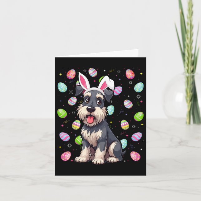 Miniature Schnauzer Dog Easter Egg Hunt Bunny Ear  Card (Front)