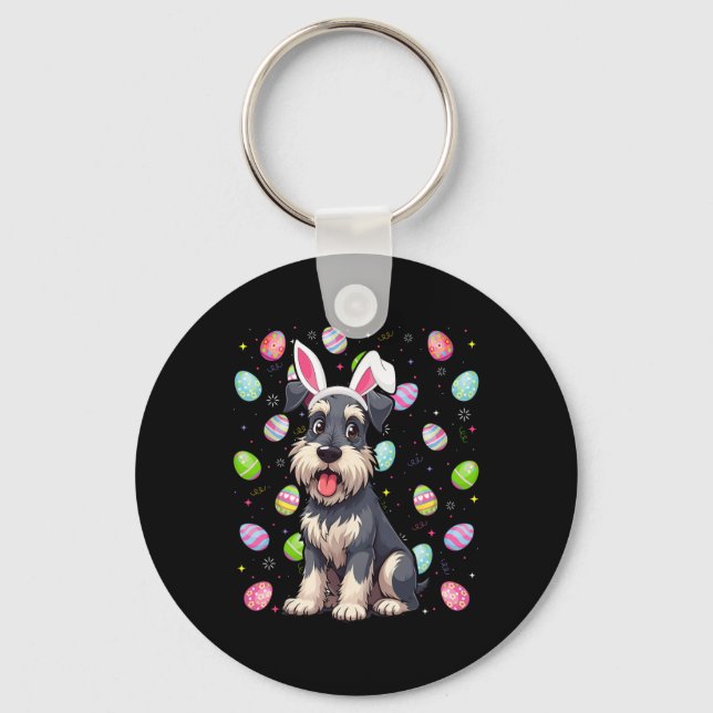 Miniature Schnauzer Dog Easter Egg Hunt Bunny Ear  Keychain (Front)