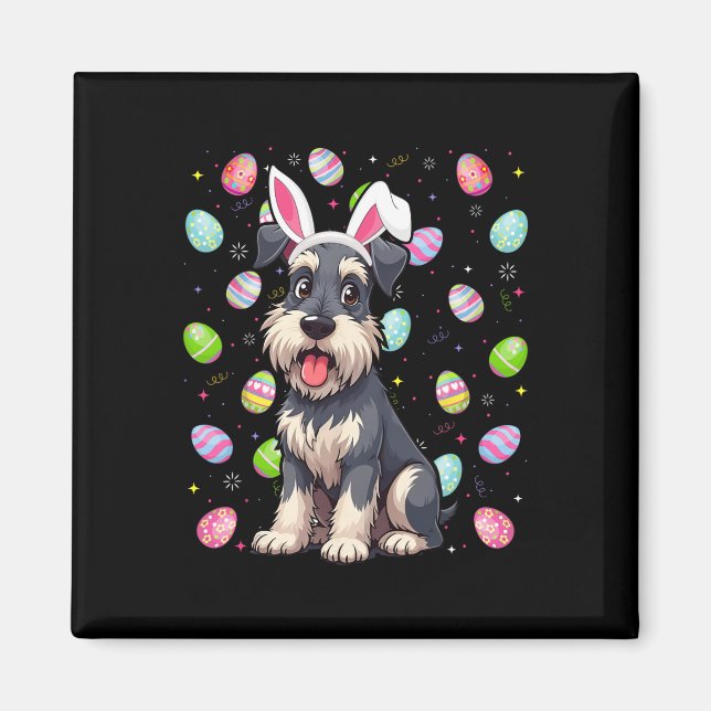 Miniature Schnauzer Dog Easter Egg Hunt Bunny Ear  Magnet (Front)