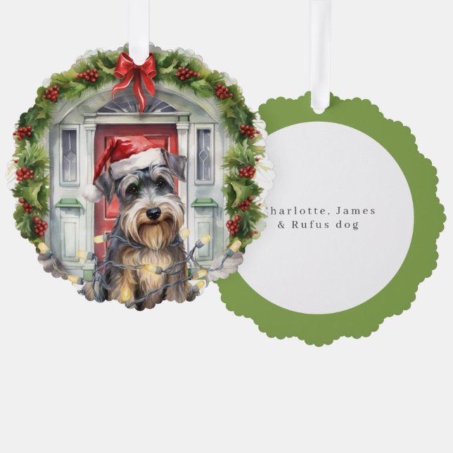 Miniature Schnauzer Dog Front Door Christmas Ornament Card (Front/Back)