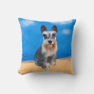 Miniature Schnauzer Dog On Beach Throw Pillow