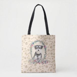 Miniature Schnauzer Dog Paw Print & Dog Bone Cute  Tote Bag