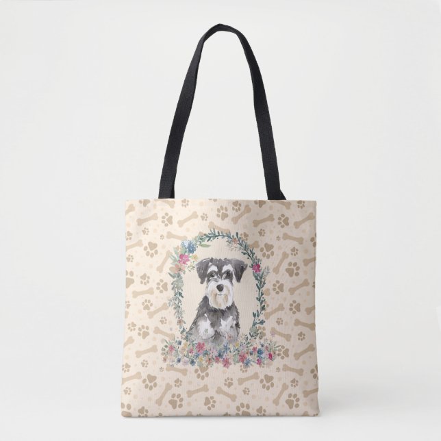 Miniature Schnauzer Dog Paw Print & Dog Bone Cute  Tote Bag (Front)