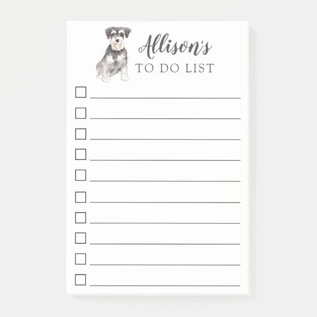 Miniature Schnauzer Dog Personalized To Do List Post-it Notes (Front)