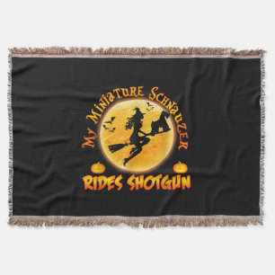 Miniature Schnauzer Dog Rides Shotgun Witch Funny Throw Blanket