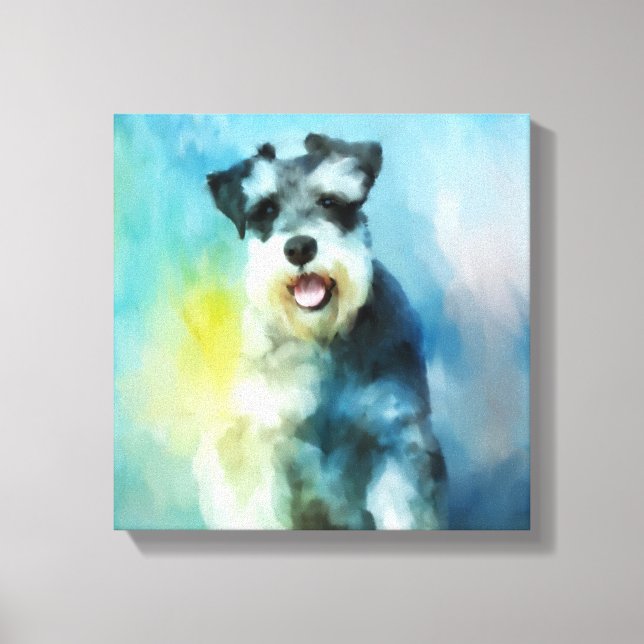 Miniature Schnauzer Dog Water Colour Art Painting Canvas Print (Front)