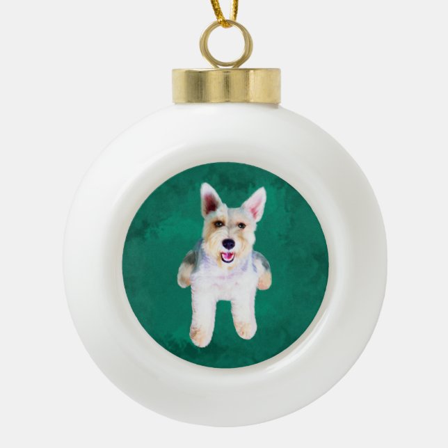 Miniature Schnauzer Dog Water Colour Art Painting Ceramic Ball Christmas Ornament (Front)