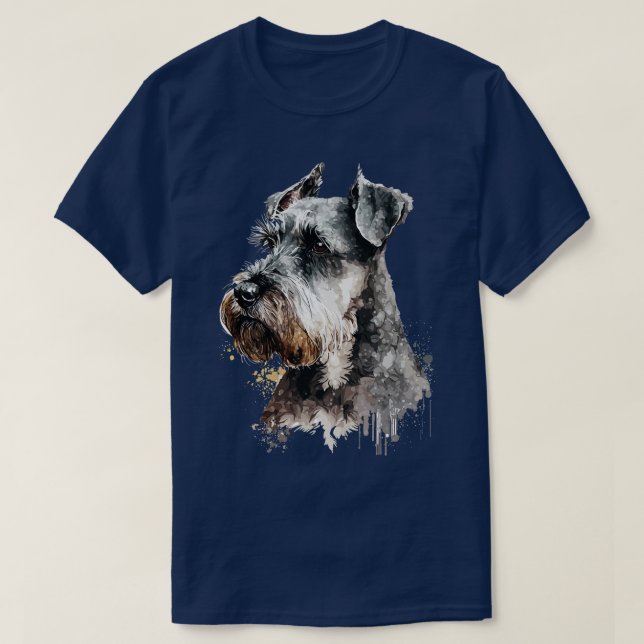 Miniature Schnauzer Dog watercolor portrait T-Shirt (Design Front)