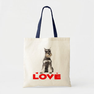 Miniature Schnauzer Grey Puppy Dog Red Heart Tote Bag