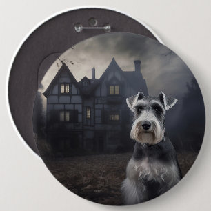 Miniature Schnauzer Halloween Scary 6 Inch Round Button