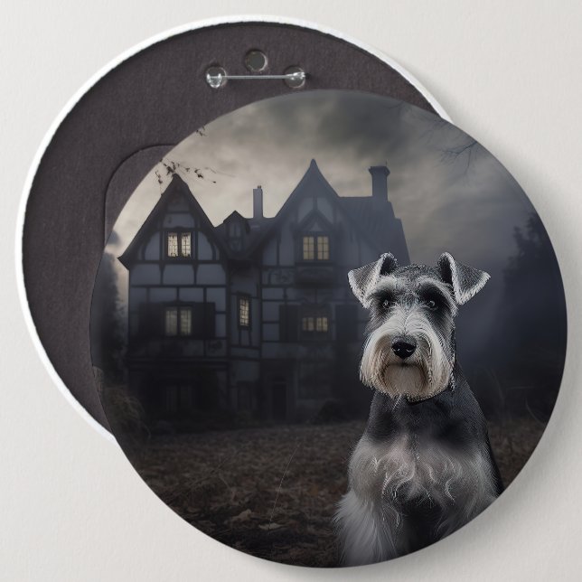 Miniature Schnauzer Halloween Scary 6 Inch Round Button (Front & Back)